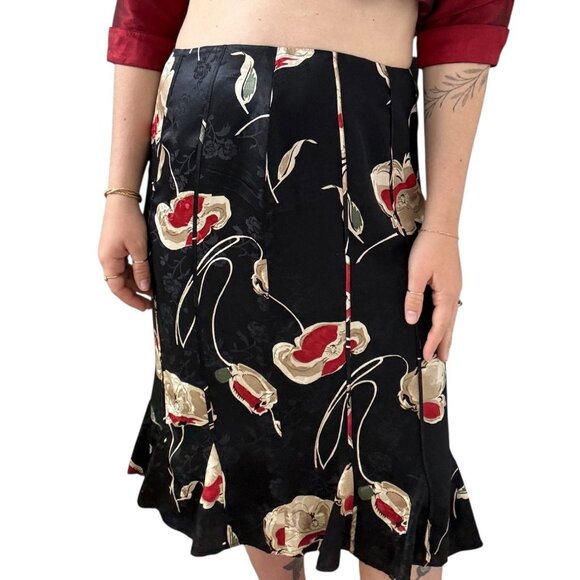 Vintage 1990s Jones New York 100% Silk Floral Rose Romantic Skirt Sz 12 - Picture 1 of 9